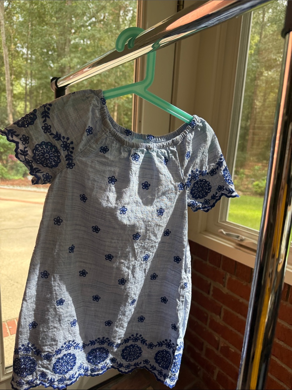 Gymboree Light Blue Dress Top with Navy Embroidery